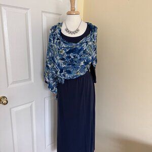 Garnet Hill Navy Dress 3/4 Sleeves with Scarf & Necklace Included!